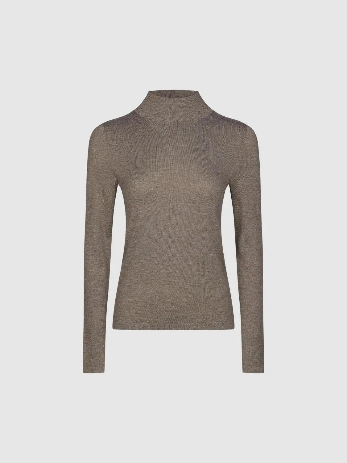 Heather Mock Neck Long Sleeve Knit T-Shirt