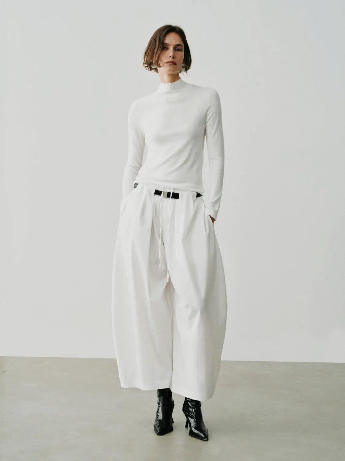 Heather Mock Neck Long Sleeve Knit T-Shirt