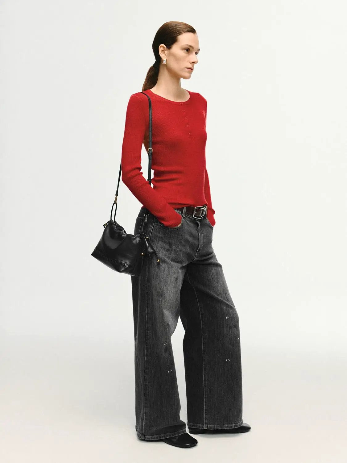 Slim Ribbed Button Front Long Sleeve T-Shirt
