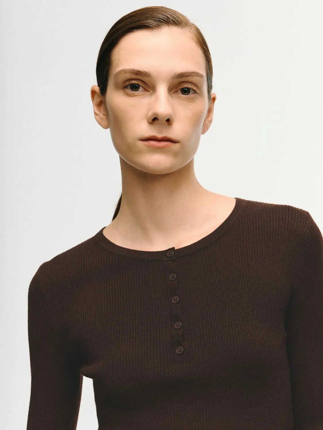 Slim Ribbed Button Front Long Sleeve T-Shirt