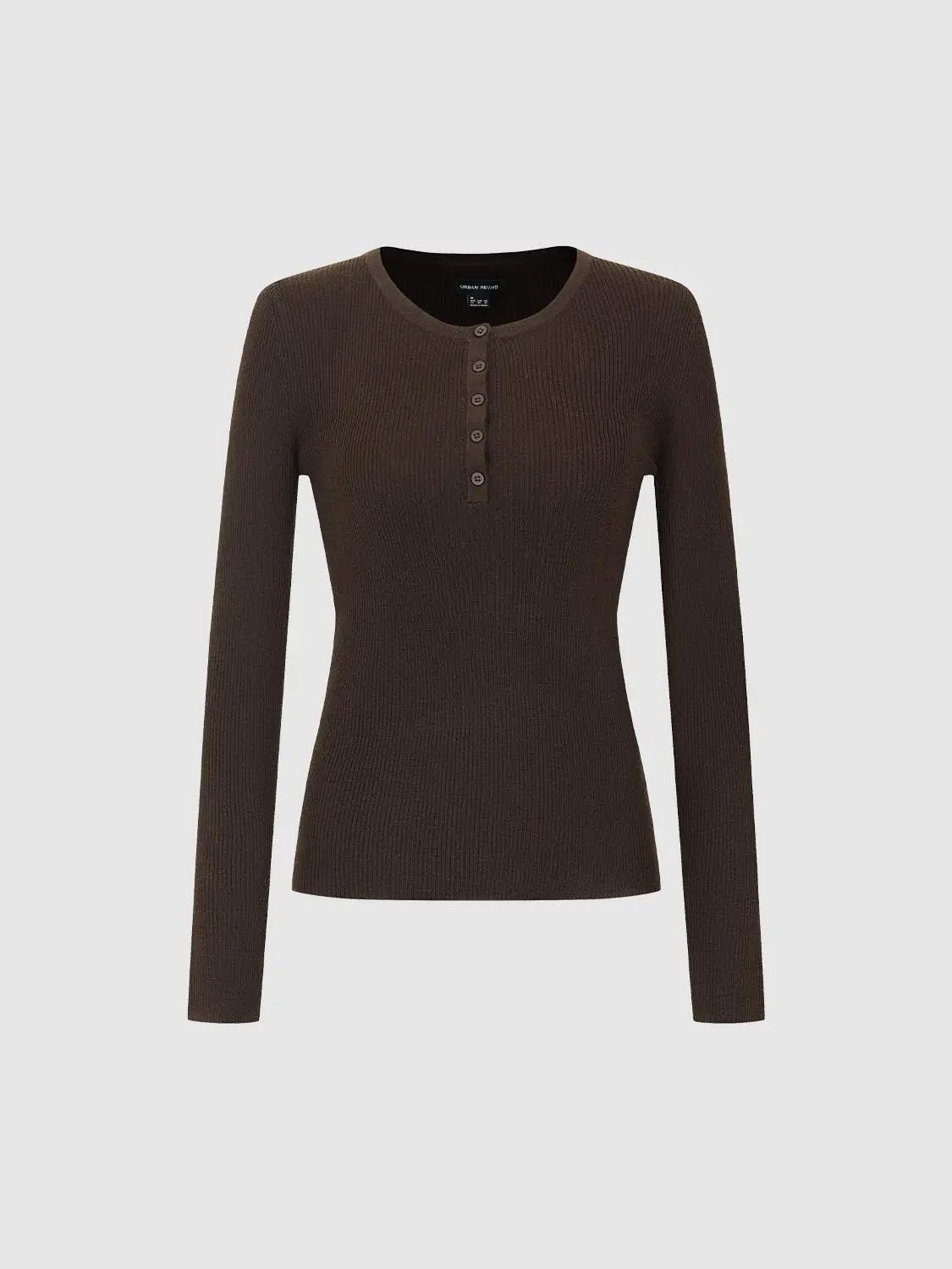 Slim Ribbed Button Front Long Sleeve T-Shirt