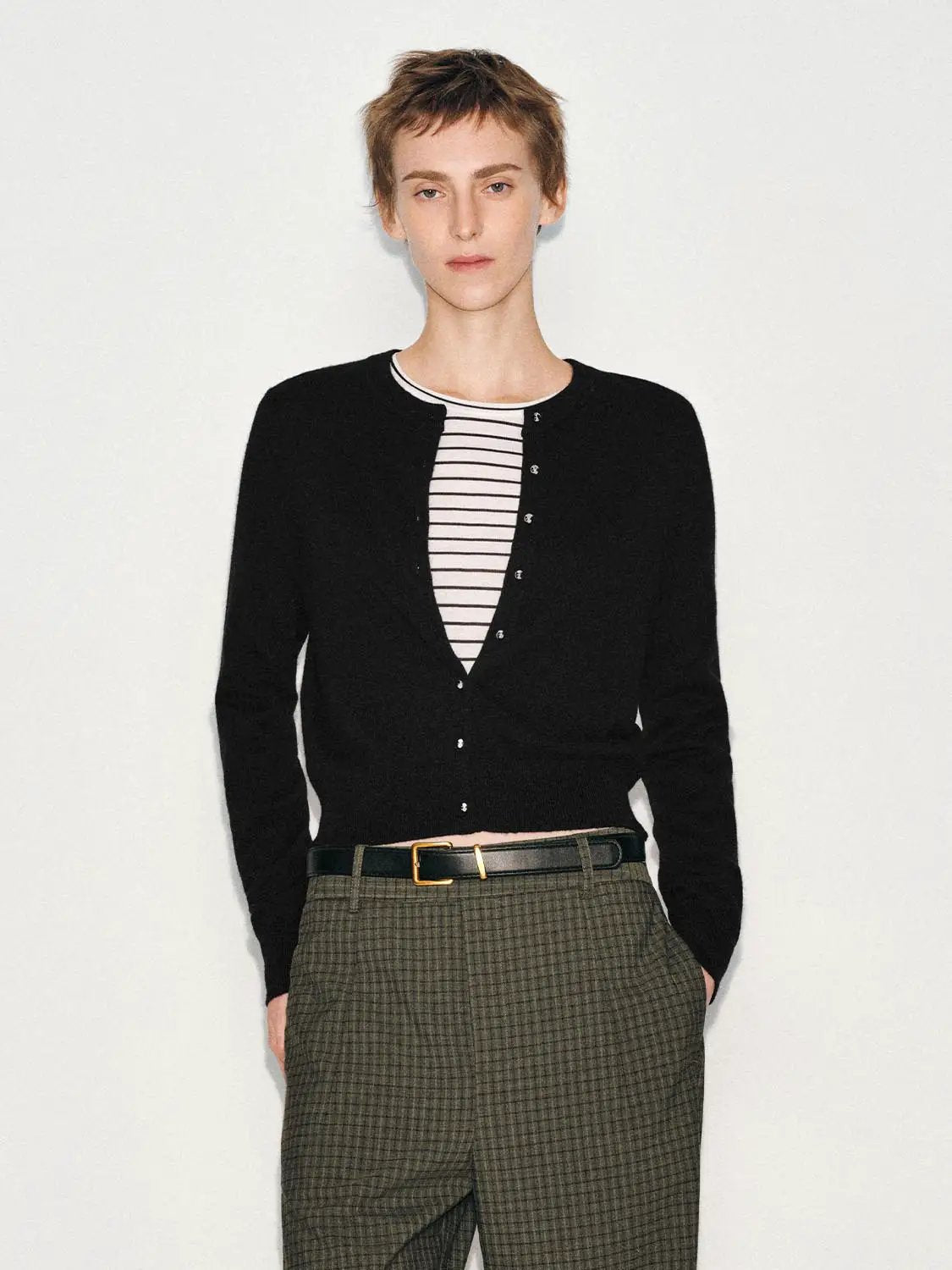 Ribbed Button Front Crew Neck Long Sleeve Cardigan