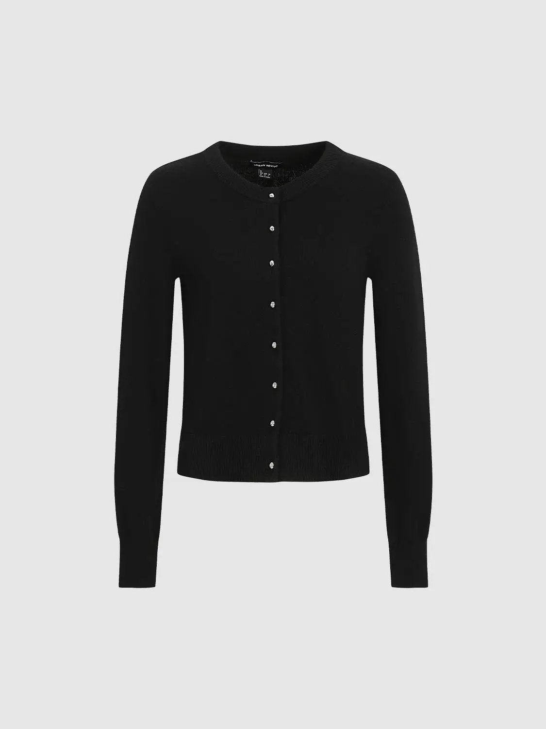 Ribbed Button Front Crew Neck Long Sleeve Cardigan