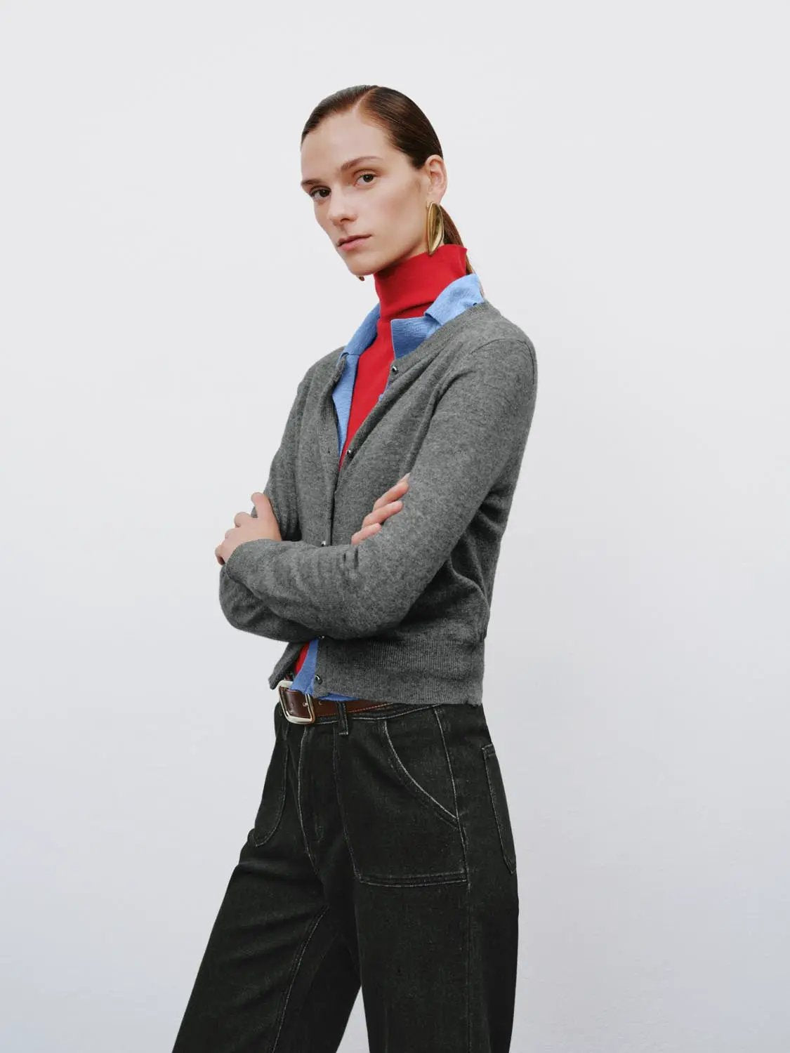 Ribbed Button Front Crew Neck Long Sleeve Cardigan