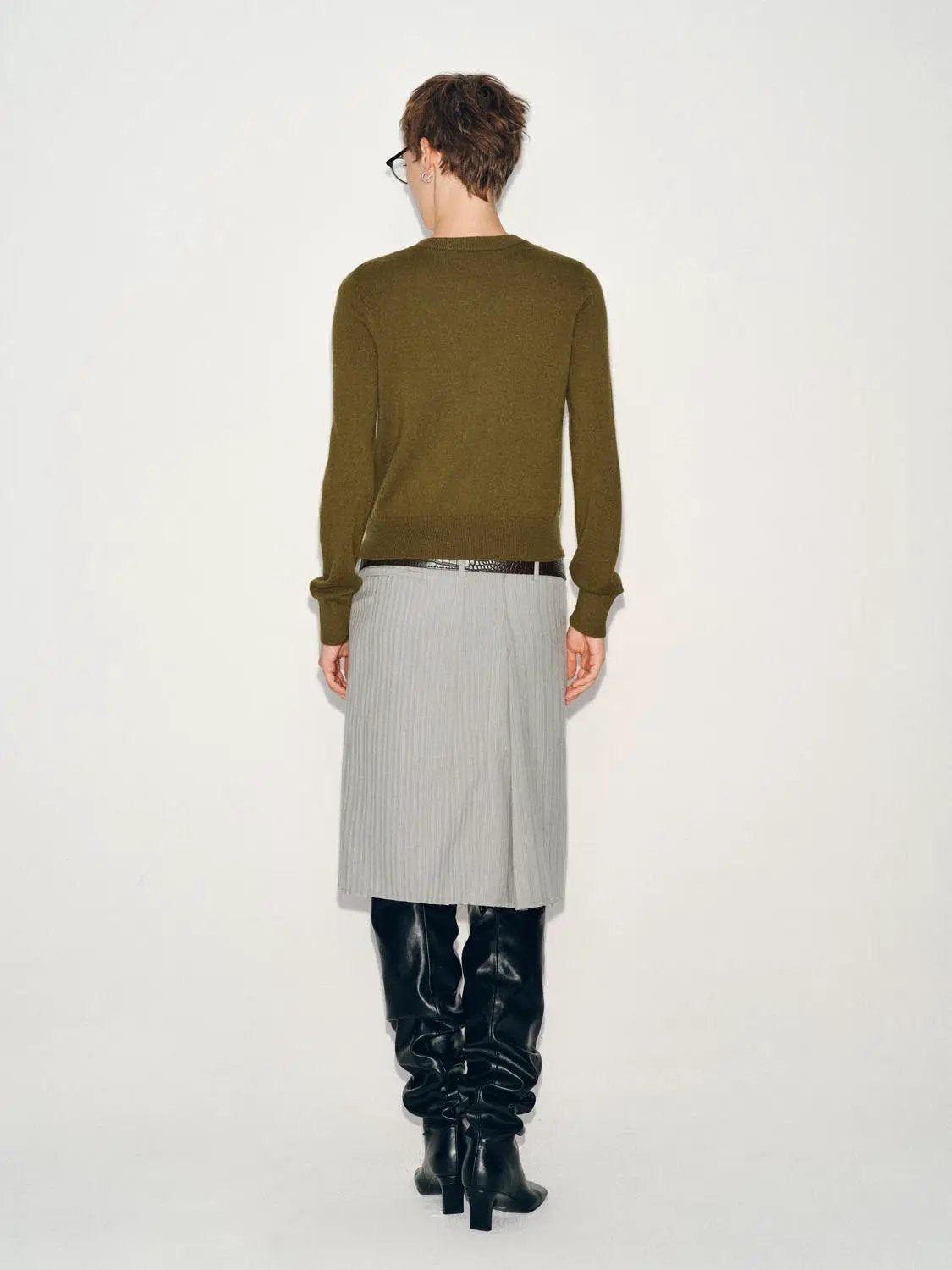 Ribbed Button Front Crew Neck Long Sleeve Cardigan