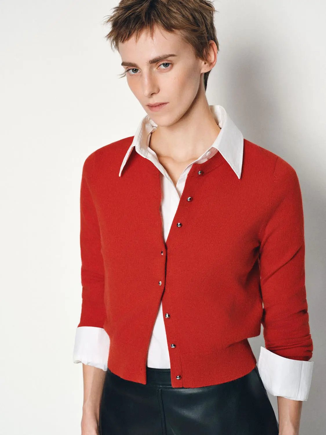 Ribbed Button Front Crew Neck Long Sleeve Cardigan