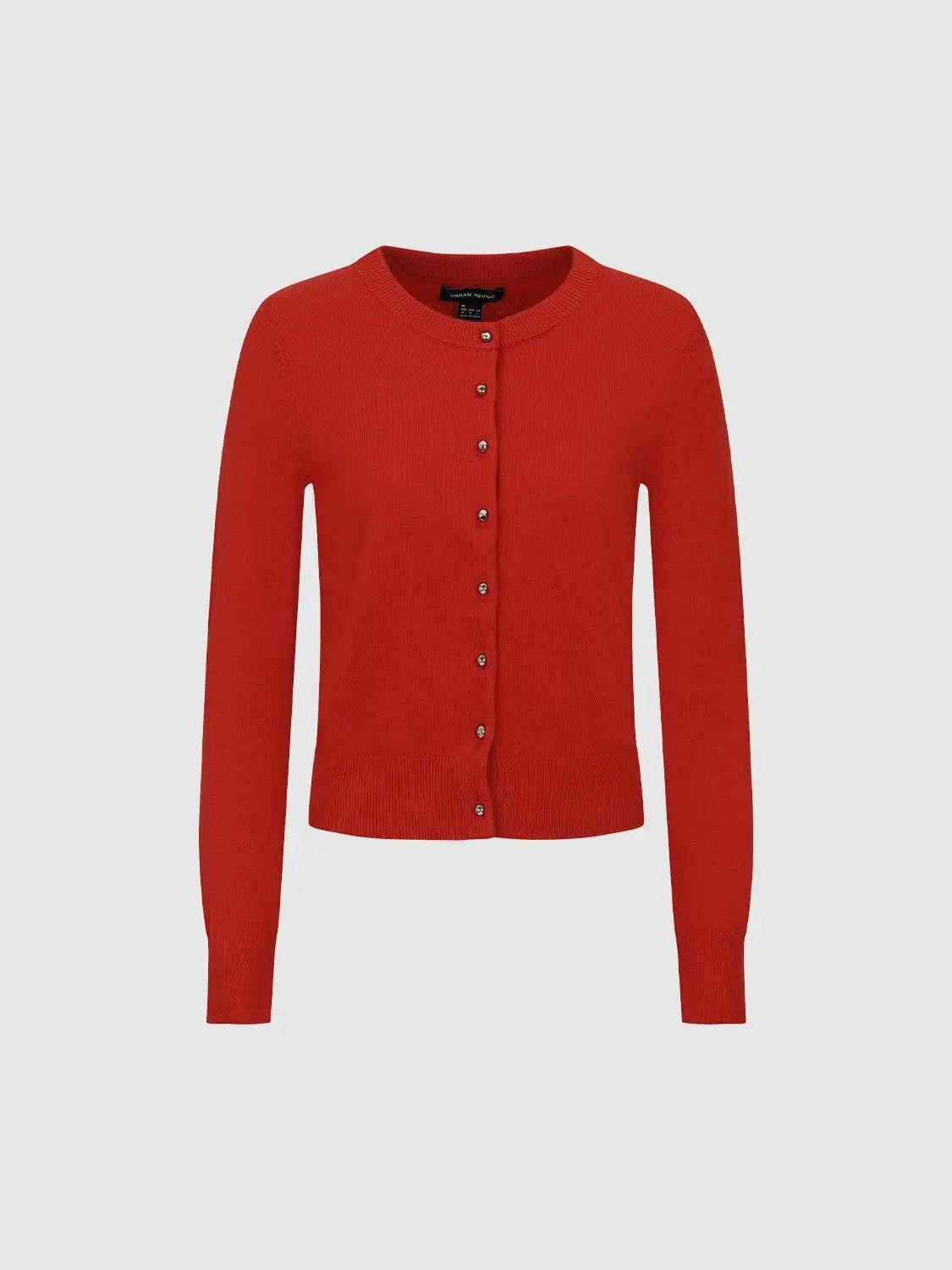 Ribbed Button Front Crew Neck Long Sleeve Cardigan