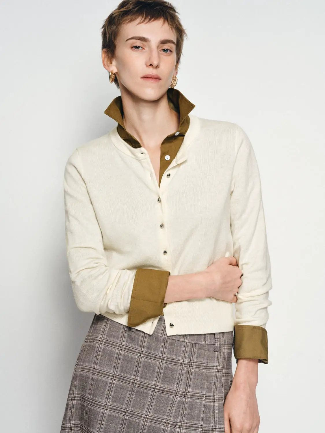Ribbed Button Front Crew Neck Long Sleeve Cardigan