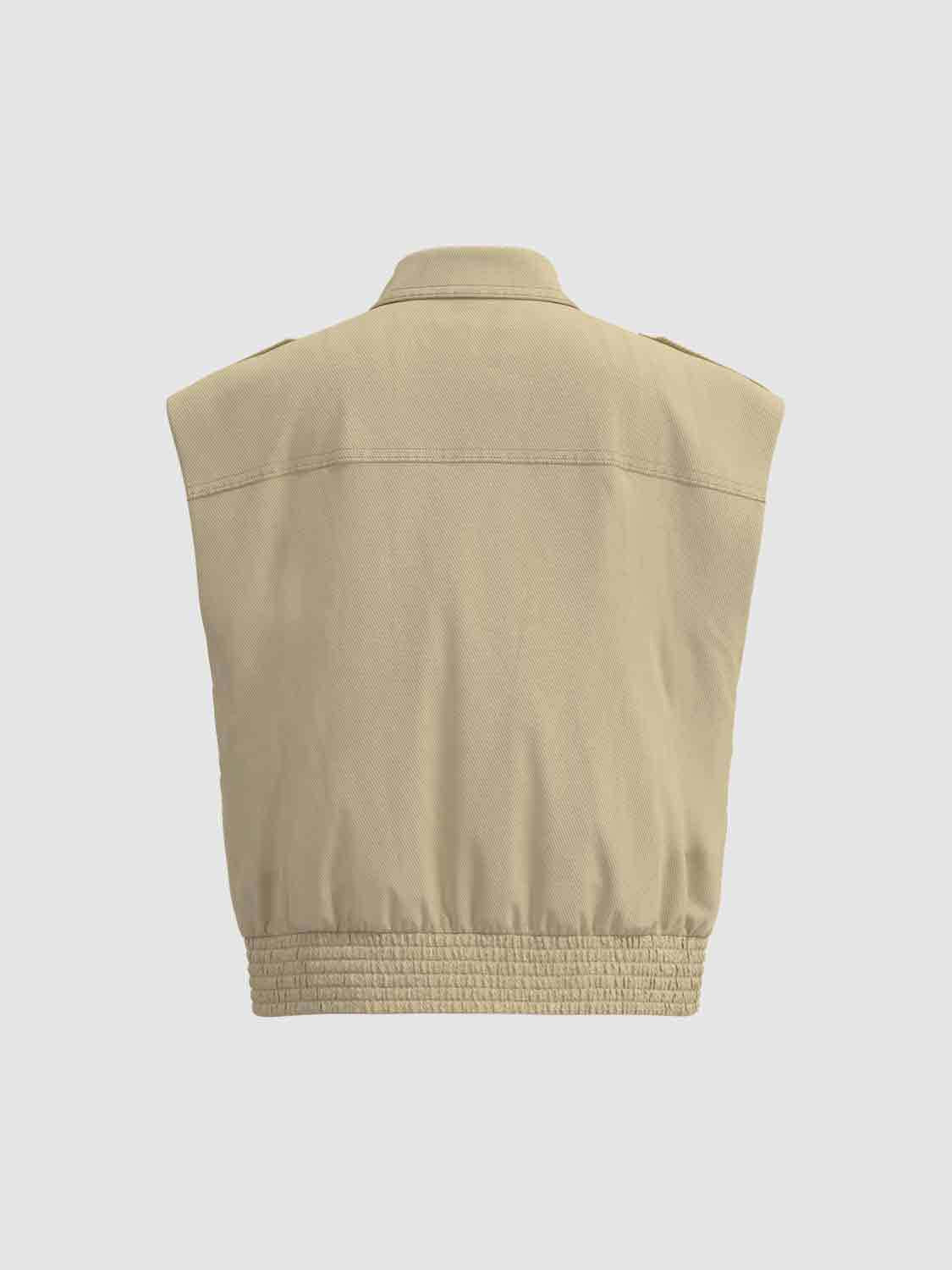Point Collar Epaulet Detail Zip Front Sleeveless Vest