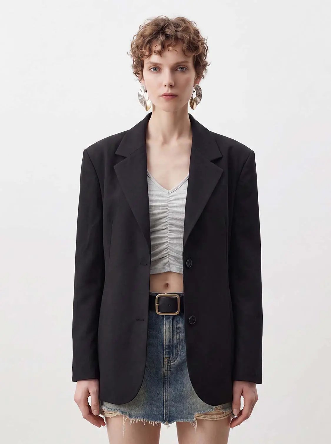 Oversized Black Blazer With Notched Lapels