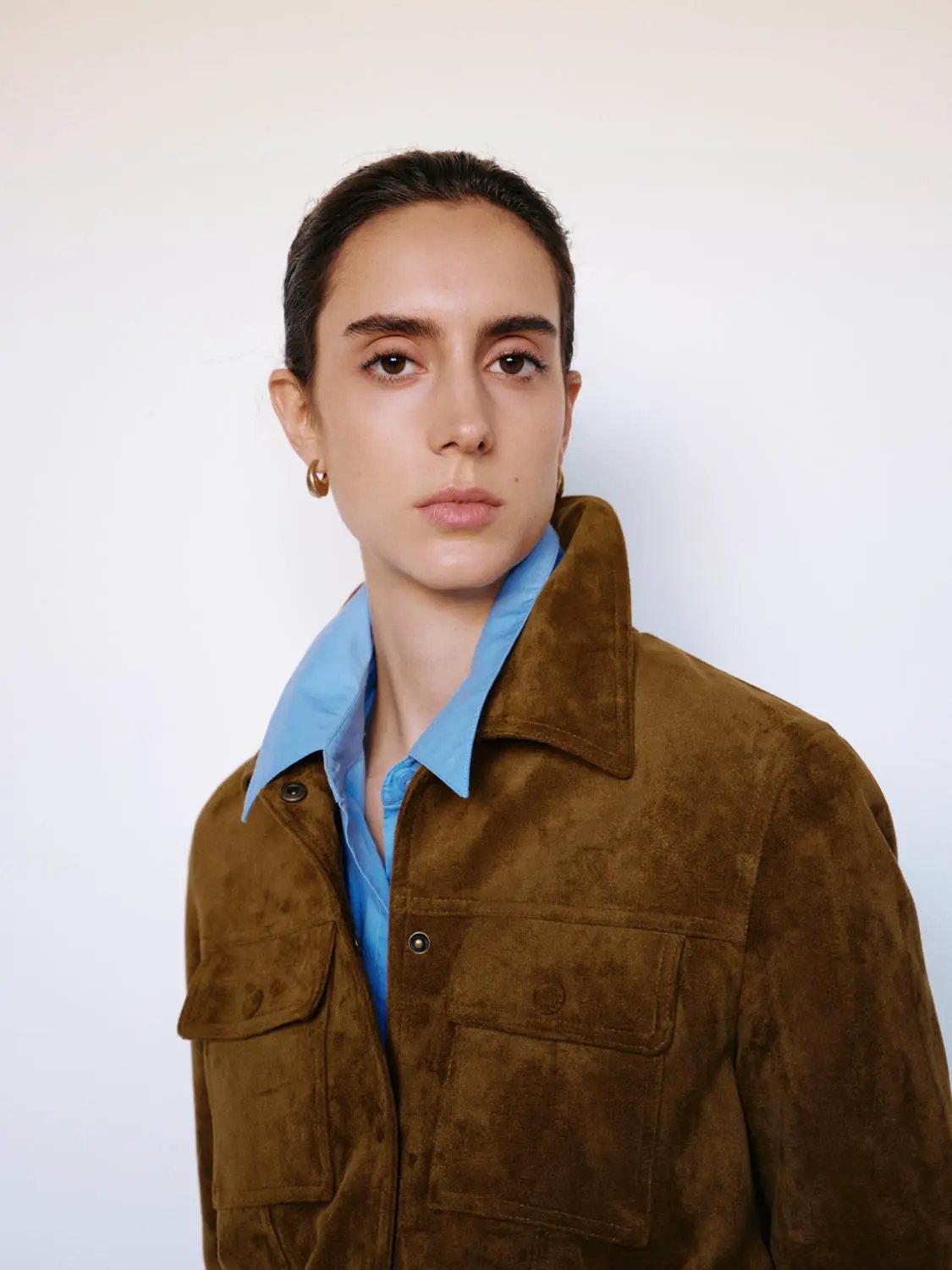 Belted Long Sleeve Textured Shirt Collar Jacket
