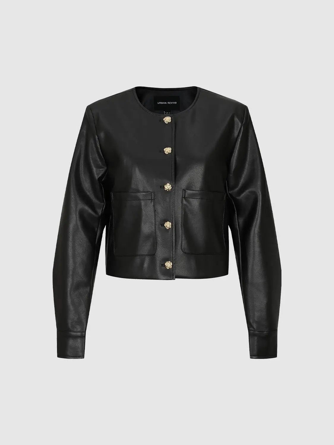 Long Sleeve Crew Neck Button Front Pocket Jacket