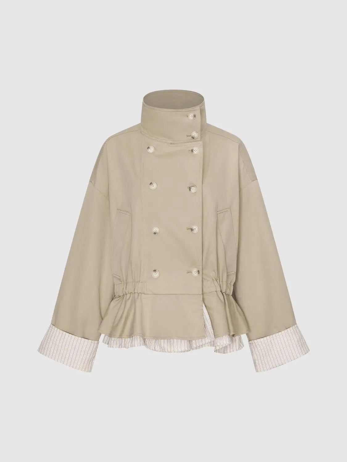 Double-Breasted Wide Collar Cotton Blend Long Sleeve Jacket