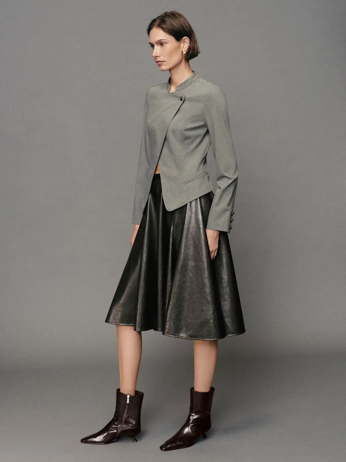 Mandarin Collar Asymmetric Wrap Long Sleeve Jacket