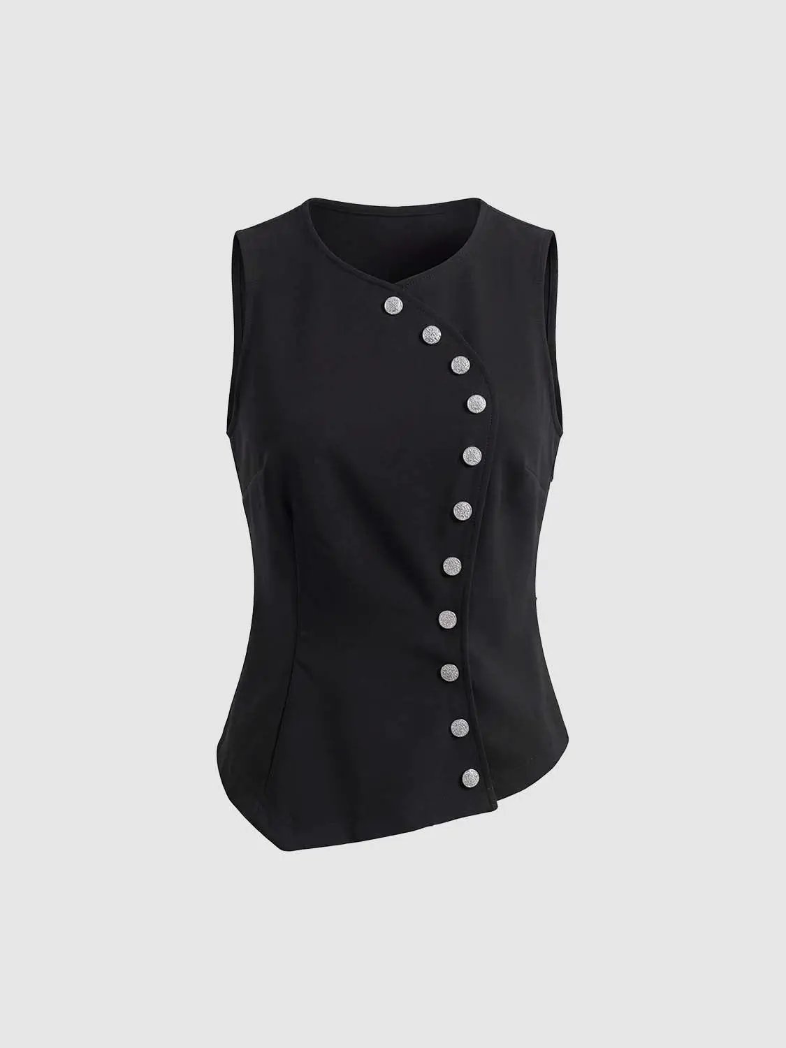 Fitted Asymmetric Button Front Sleeveless Vest
