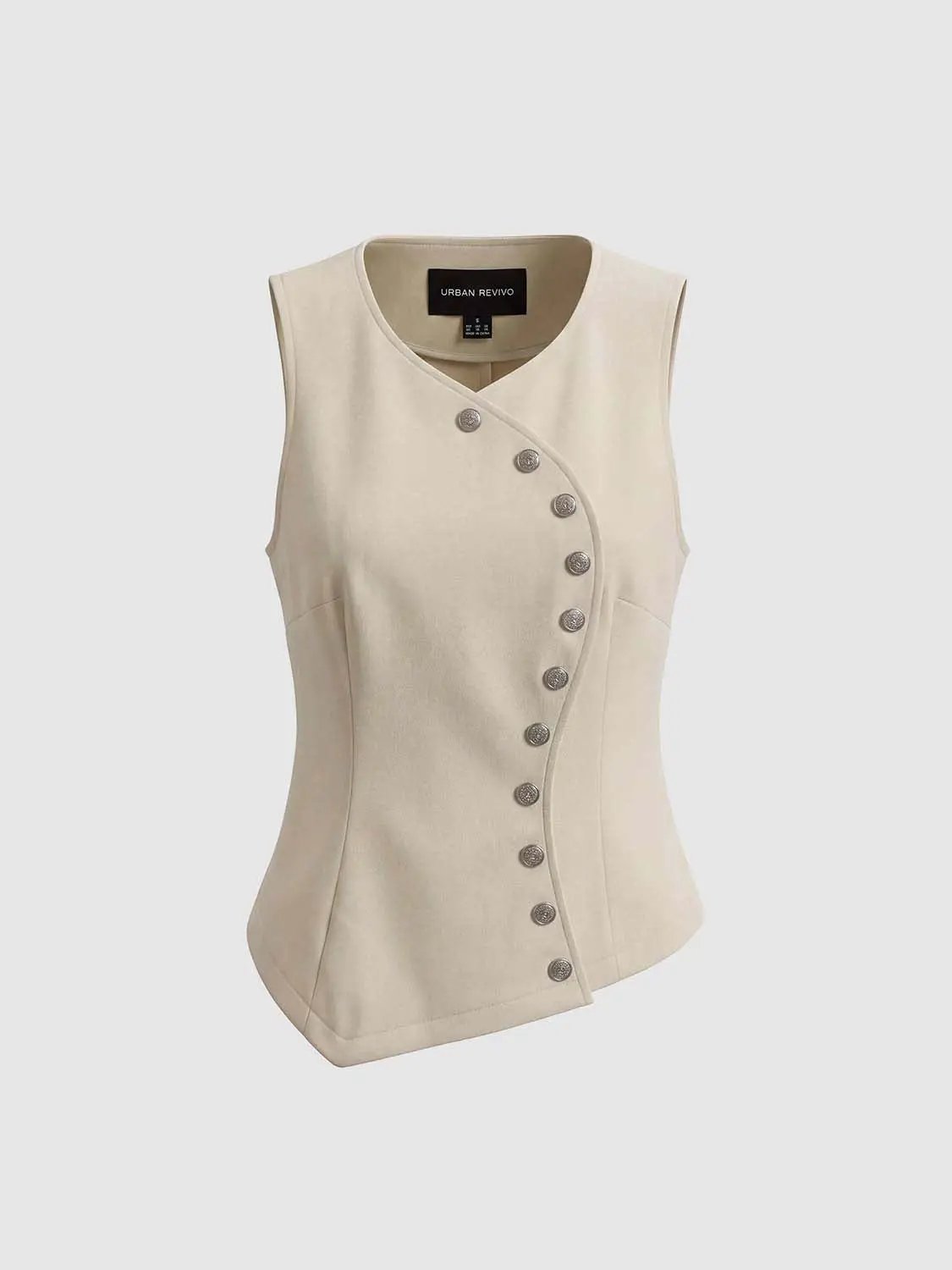 Fitted Asymmetric Button Front Sleeveless Vest