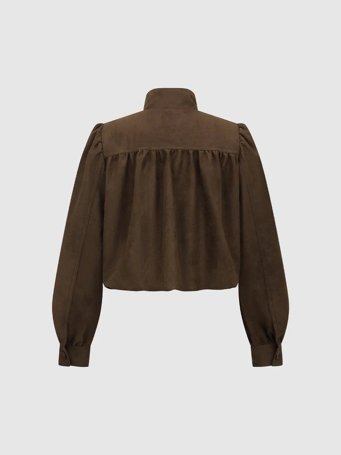 Ruched Back Long Sleeve Mock Neck Jacket