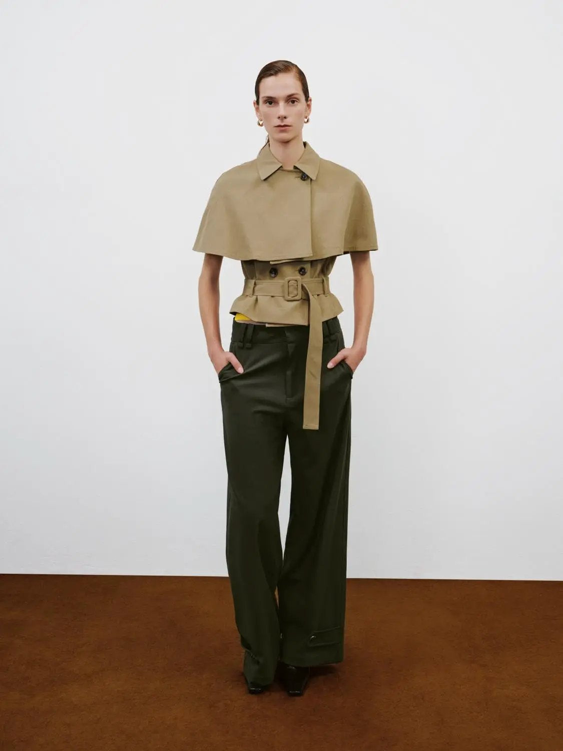 Belted Asymmetric Stand Collar Cape Cotton Coat
