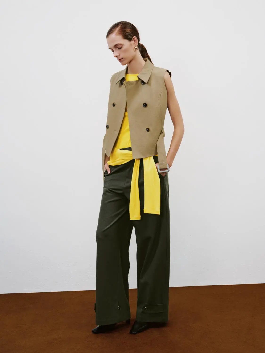 Belted Asymmetric Stand Collar Cape Cotton Coat