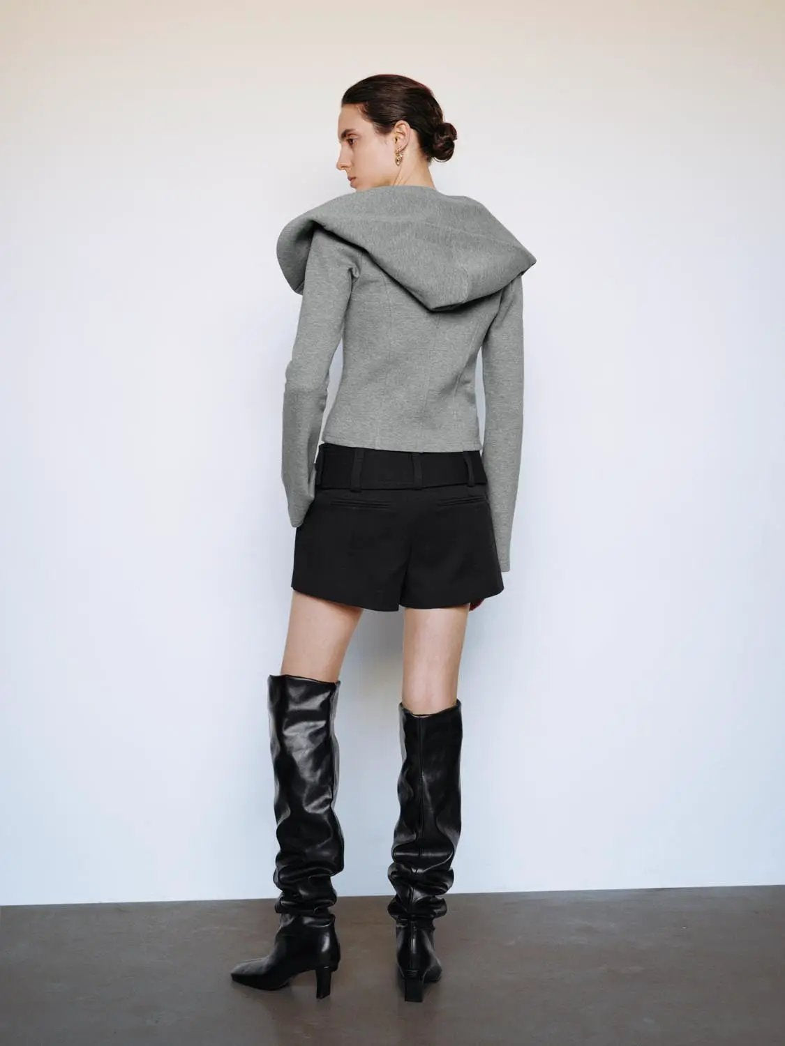 Fitted Asymmetric Zip Long Sleeve Cotton Blend Hooded Jacket