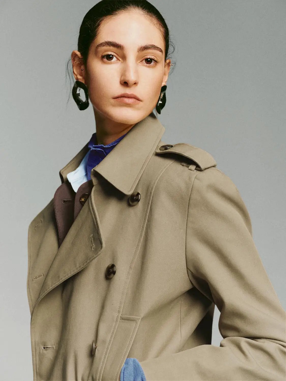Short Double-Breasted Long Sleeve Belted Cotton Trench Coat