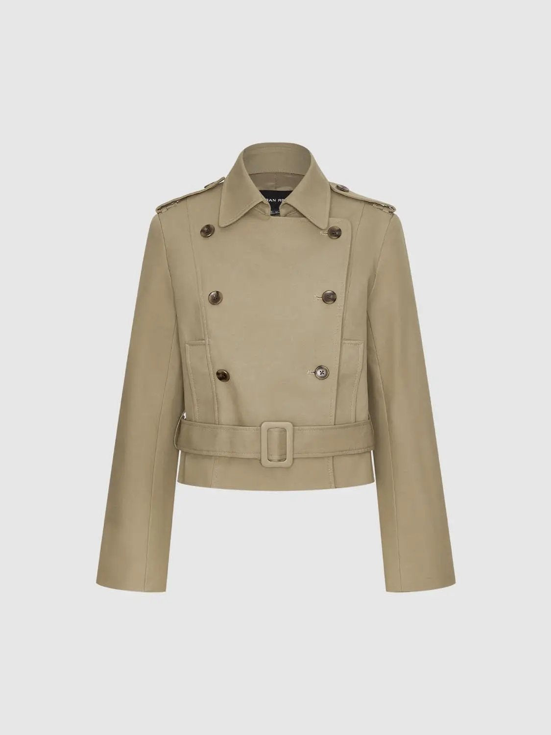 Short Double-Breasted Long Sleeve Belted Cotton Trench Coat