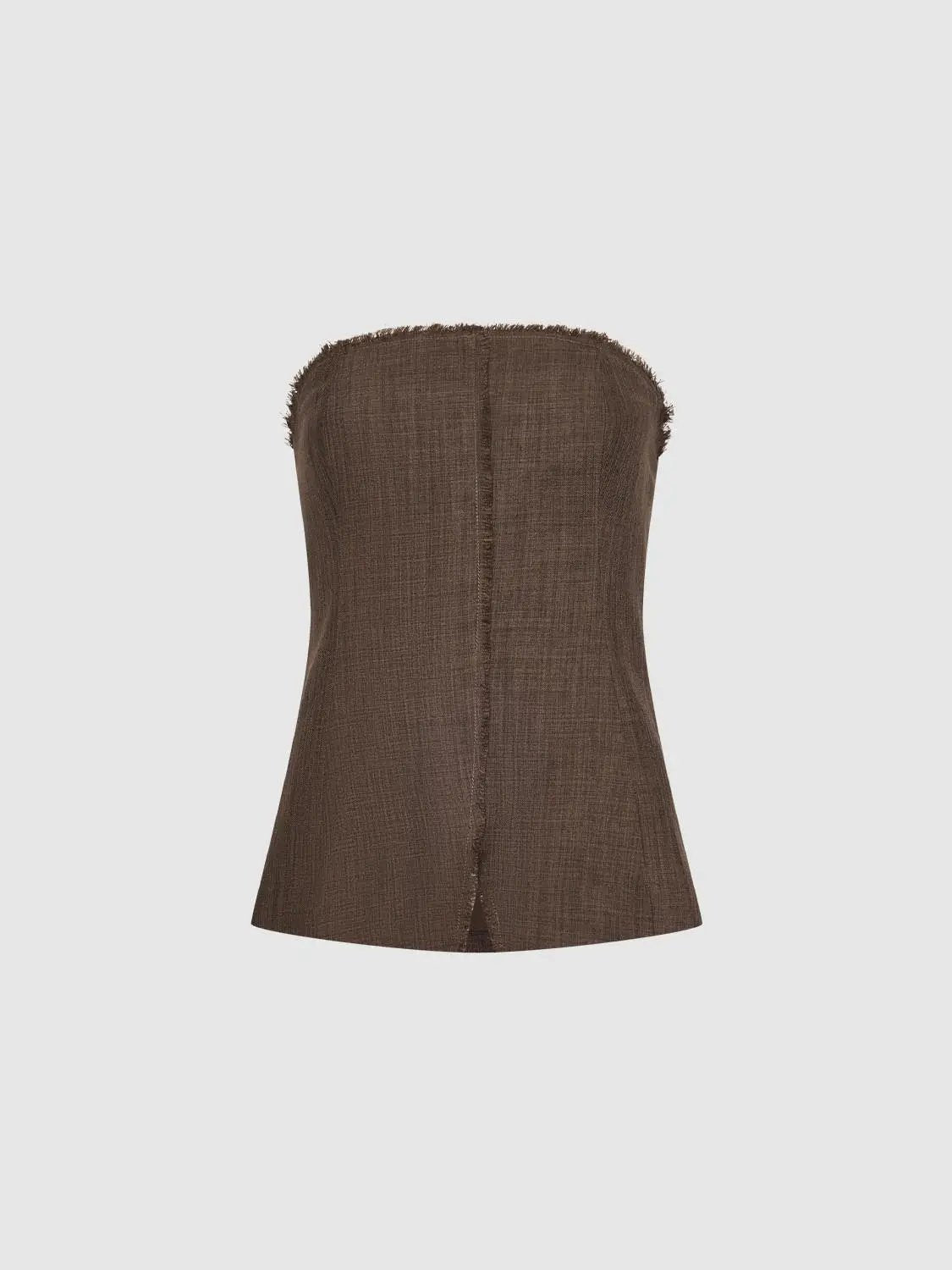 Frayed Trim Center Seam Textured Fabric Slim Fit Tube Top
