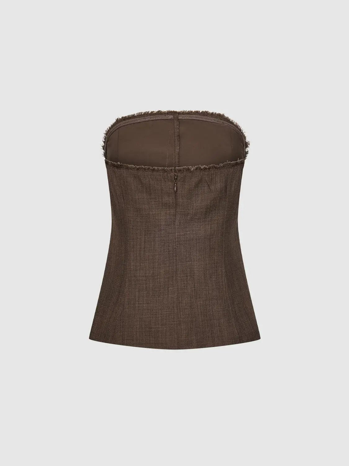 Frayed Trim Center Seam Textured Fabric Slim Fit Tube Top
