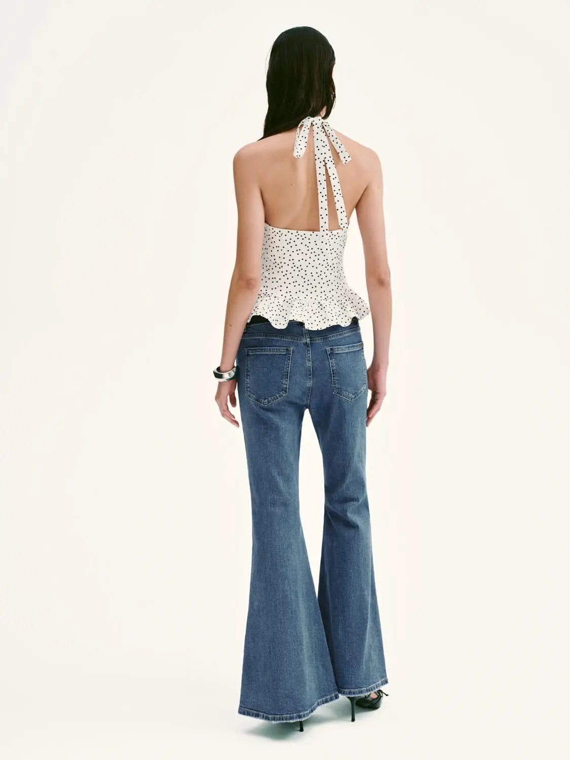Polka Dot Halter Neck Ruffle Hem Slim Fit Cami Top