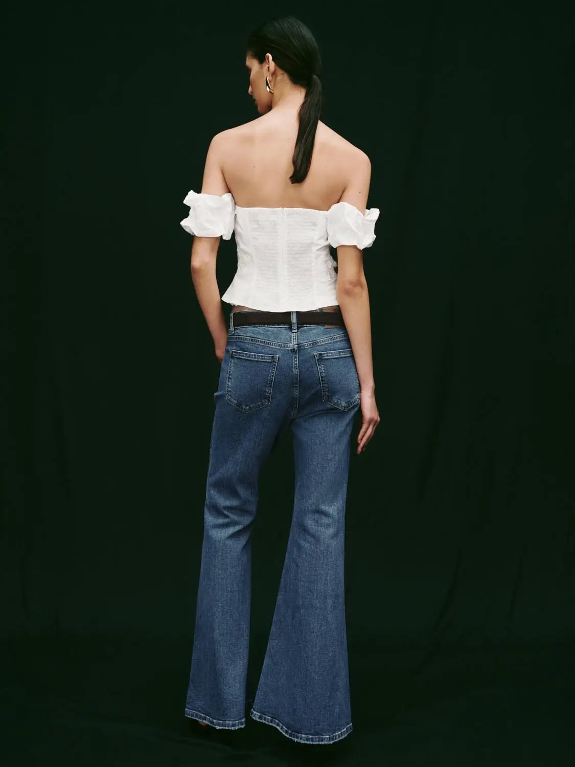 Ruffle Off Shoulder Embroidered Crop Top