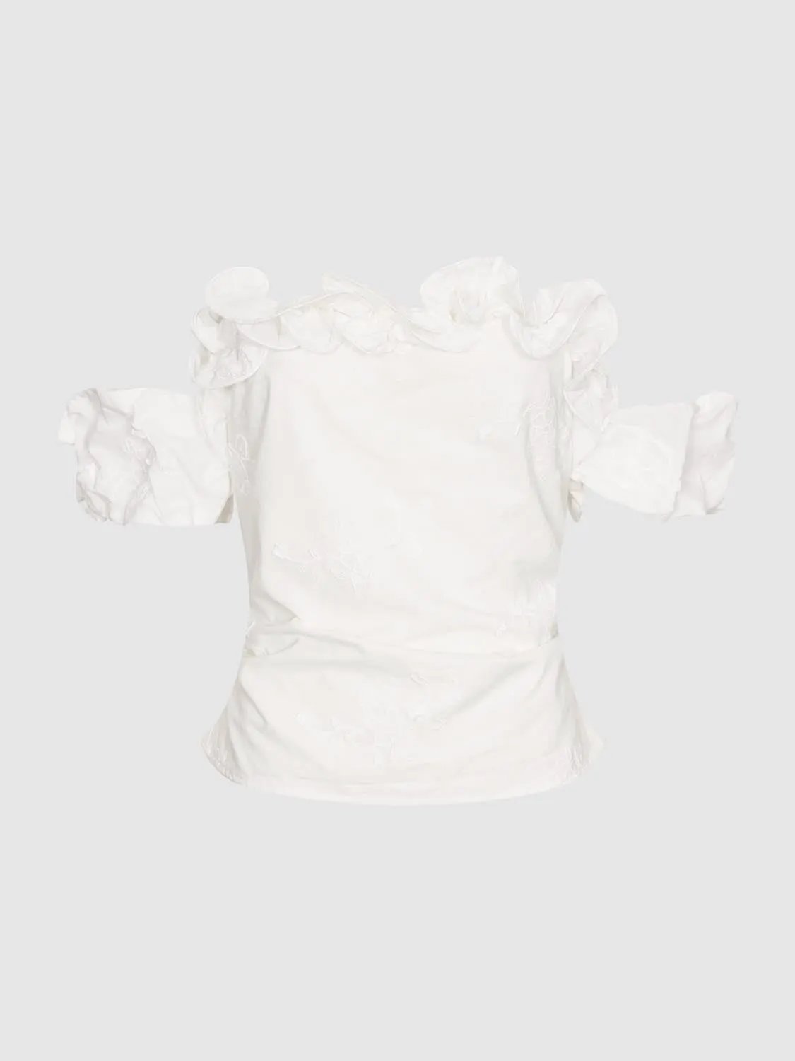 Ruffle Off Shoulder Embroidered Crop Top