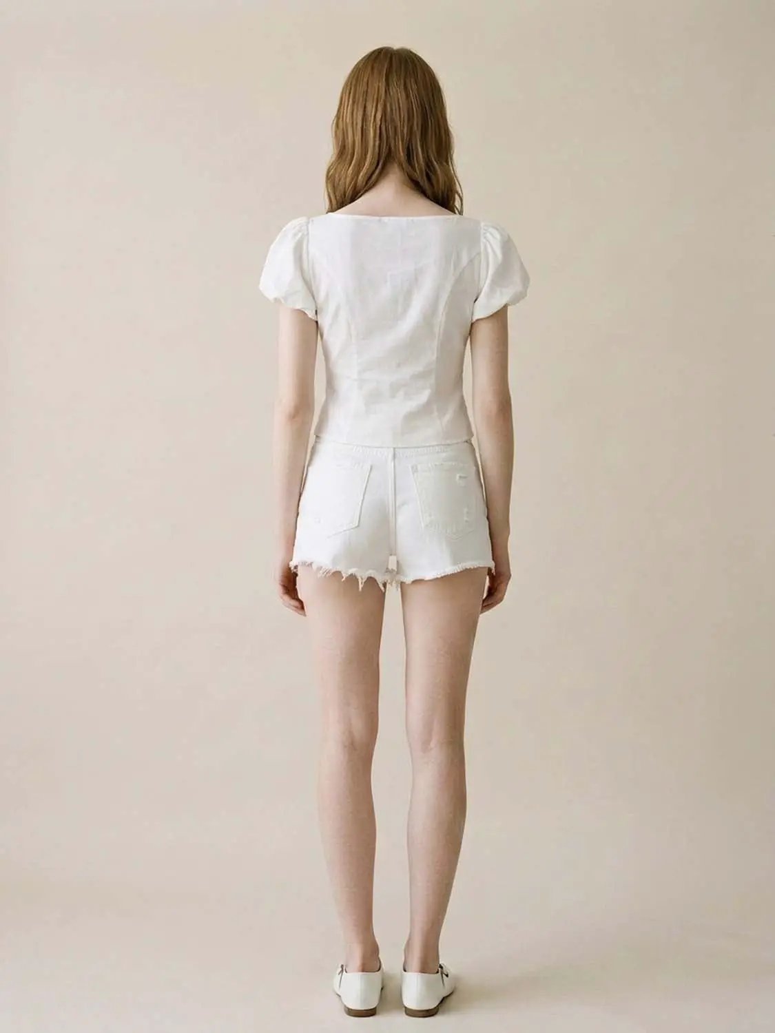 Delicate Puff Short Sleeve Front Zip Shirt