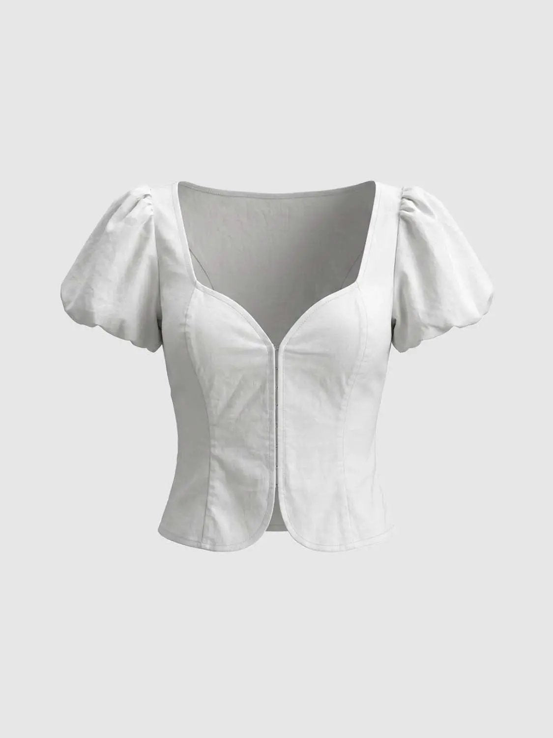Delicate Puff Short Sleeve Front Zip Shirt