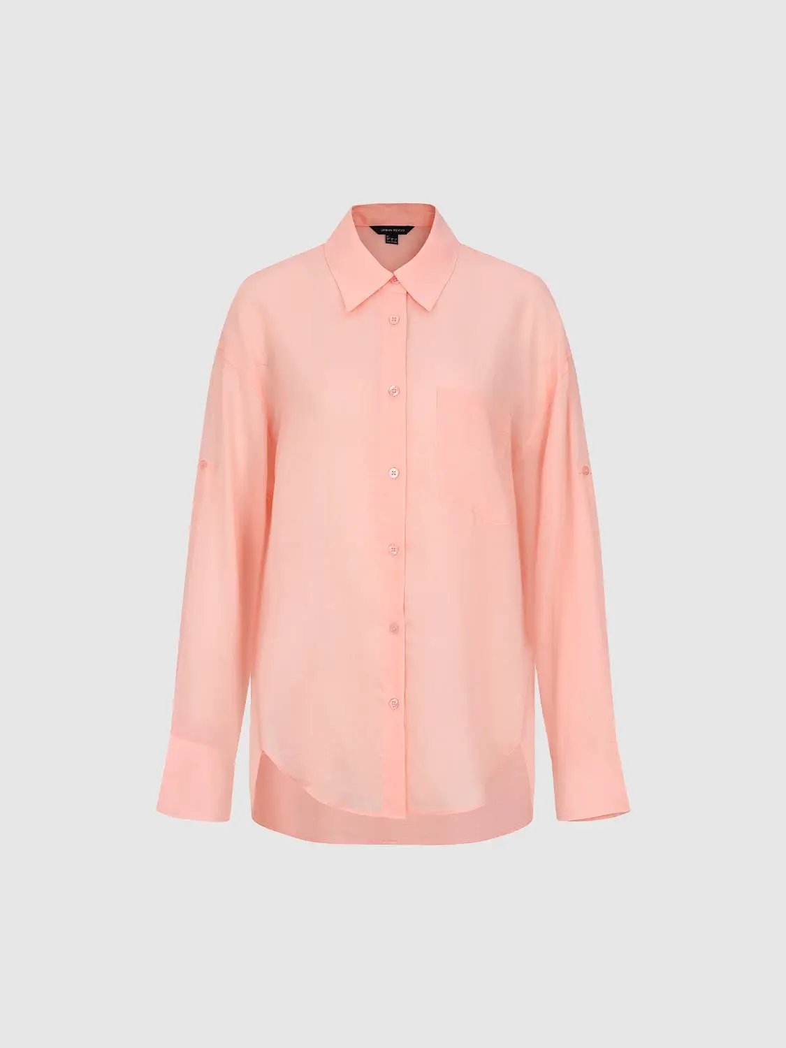 Long Sleeve Ramie Blend Button Front Shirt