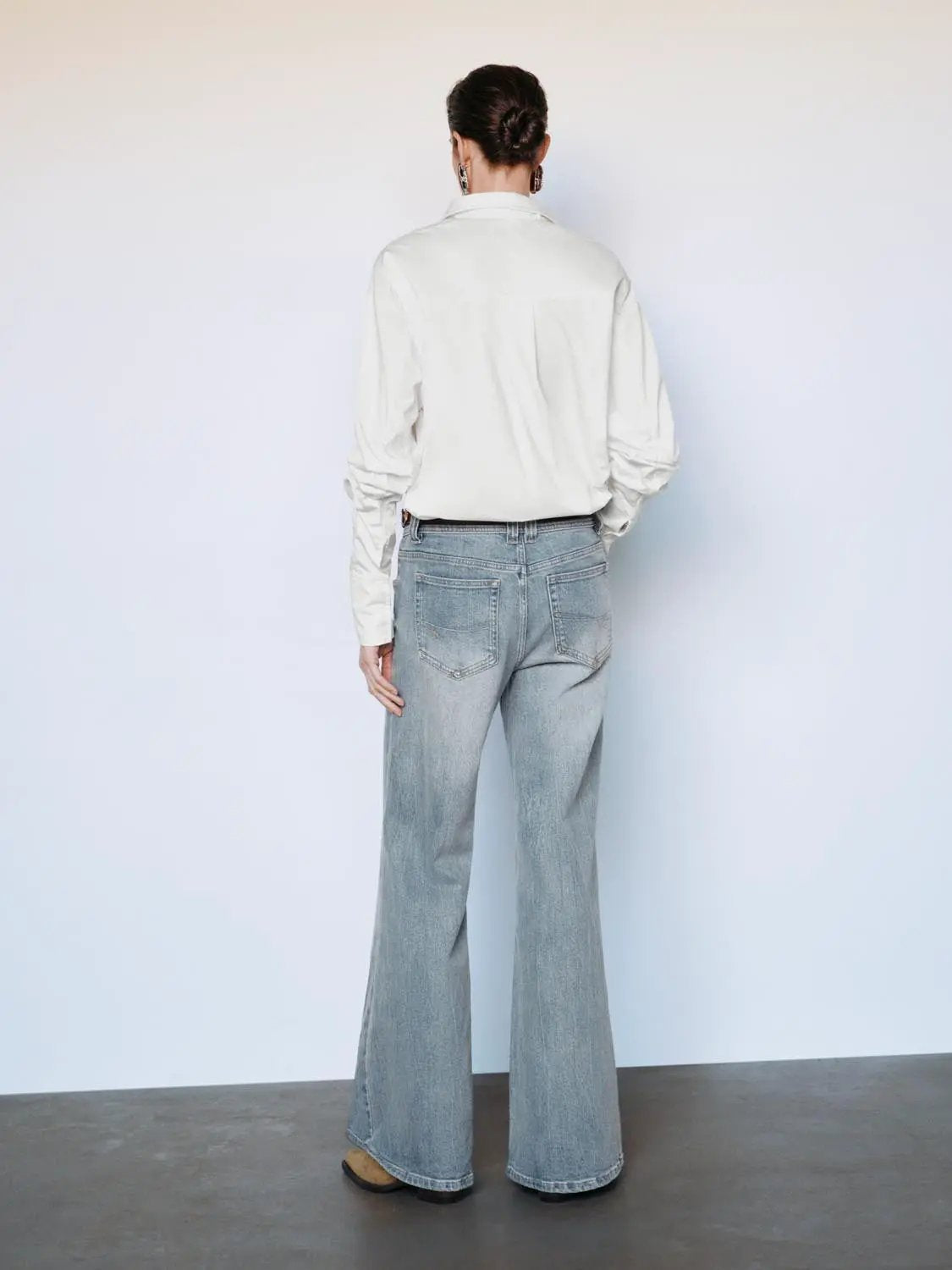 Ruched Shirt Collar Long Sleeve Cotton Blend Shirt