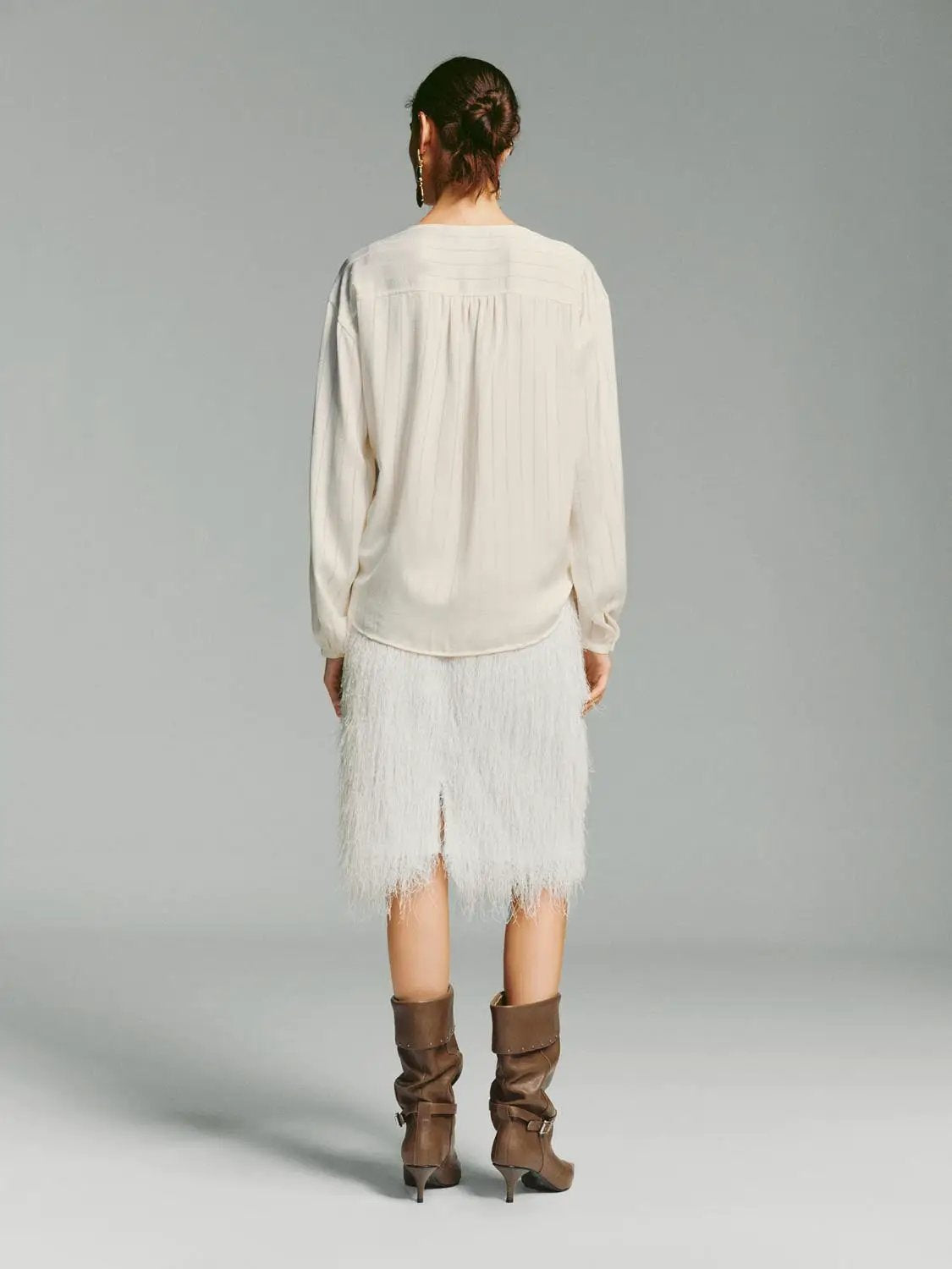 Ribbed Wrap V-neck Long Sleeve Twisted Waist Blouse