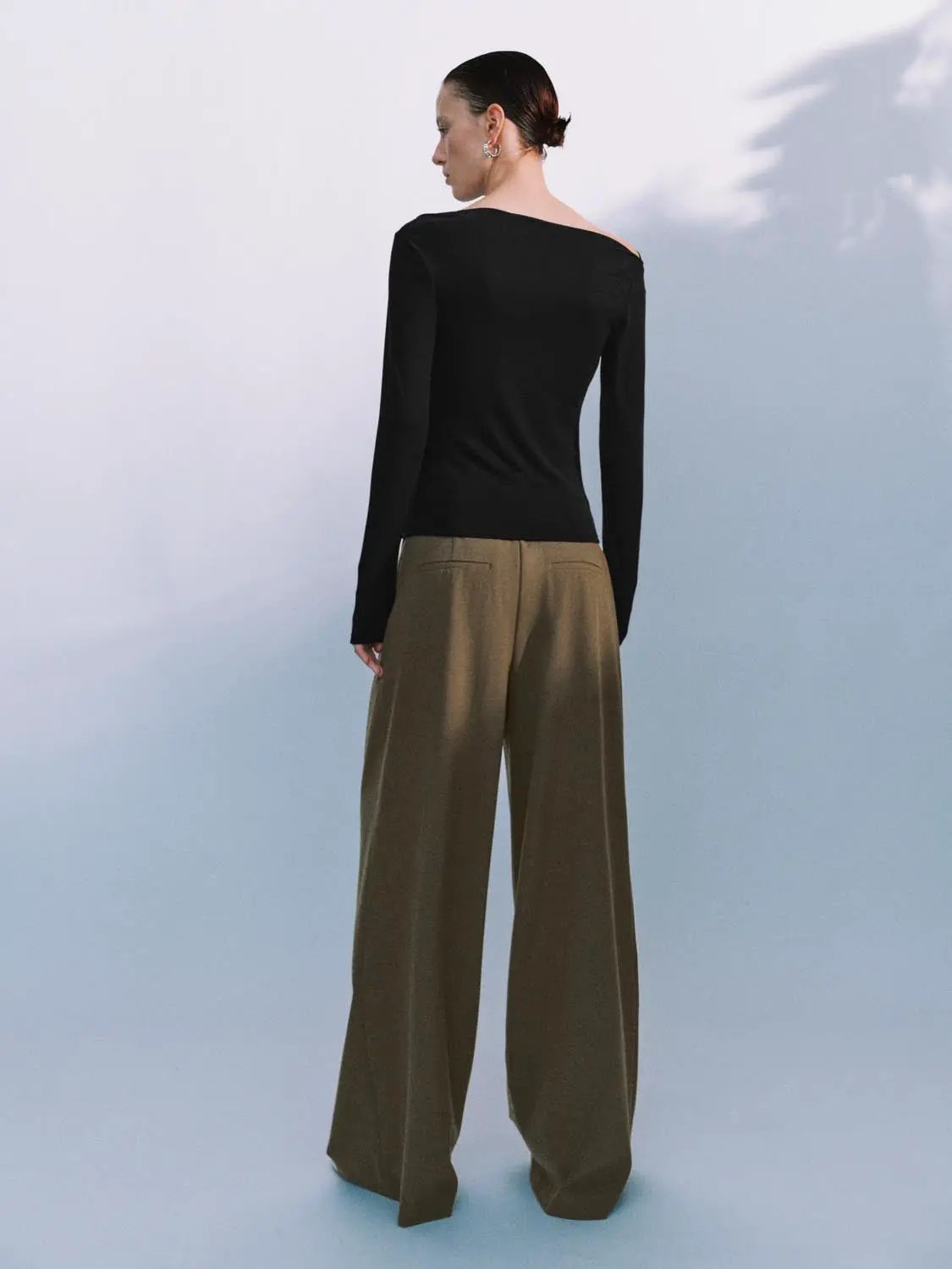Off Shoulder Draped Side Ruched Long Sleeve Top