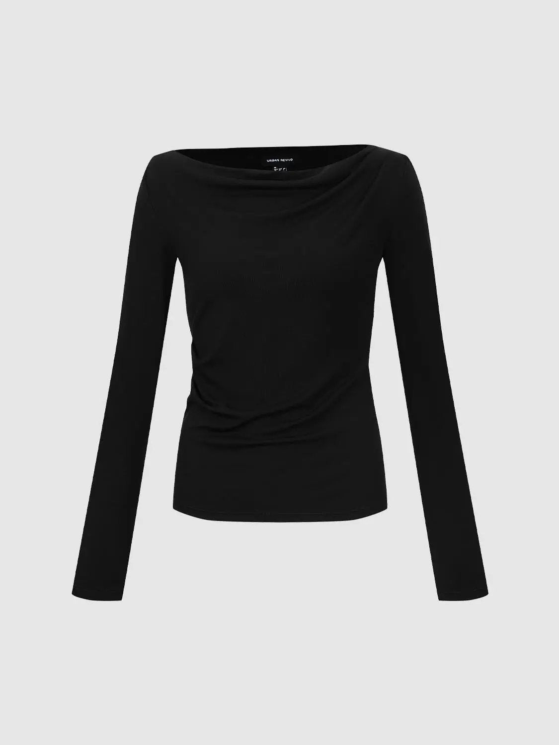 Off Shoulder Draped Side Ruched Long Sleeve Top