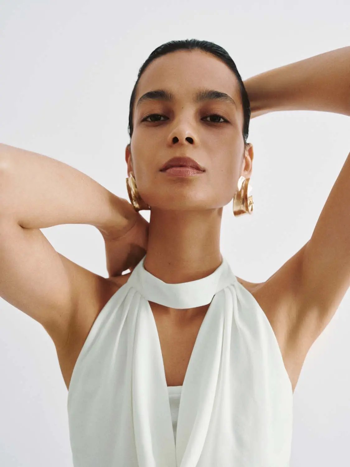 Halter Cowl Neck Ruched Sleeveless Slim Tank Top