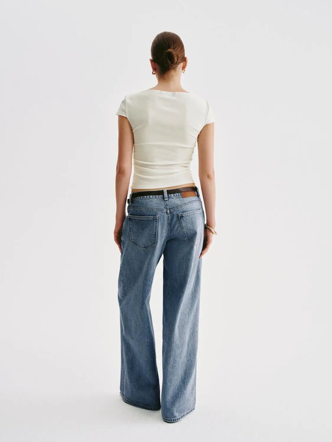 Panelled Boat Neck Short Sleeve Fitted T-shirt
