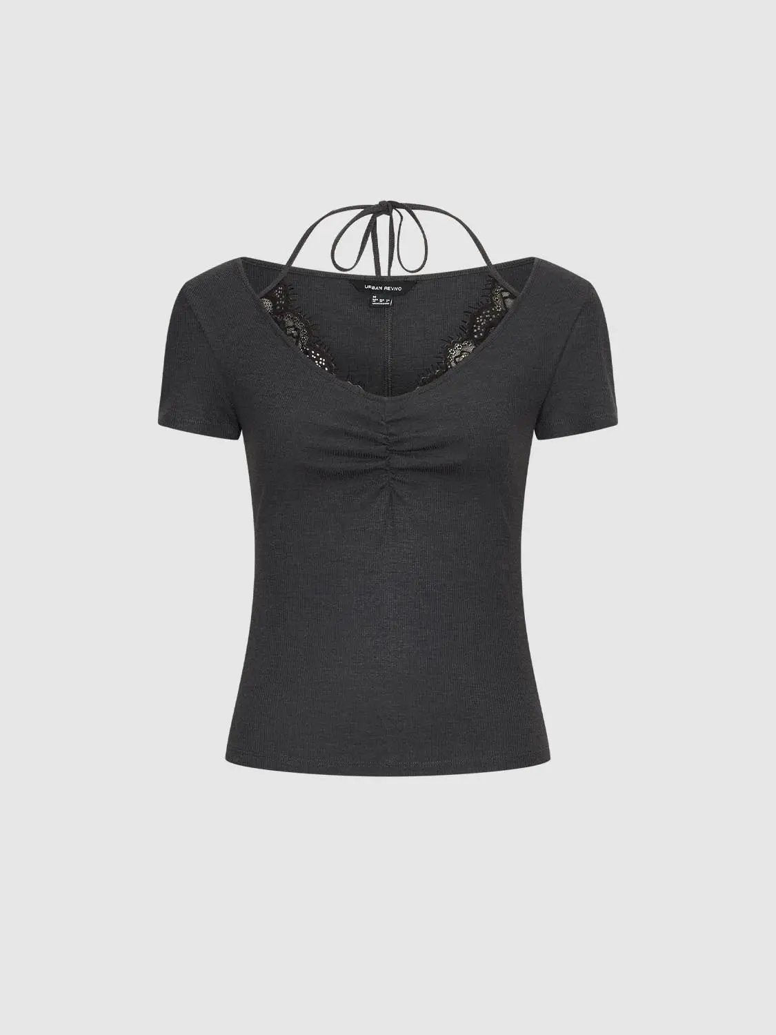 Ruched Lace V-neck T-shirt
