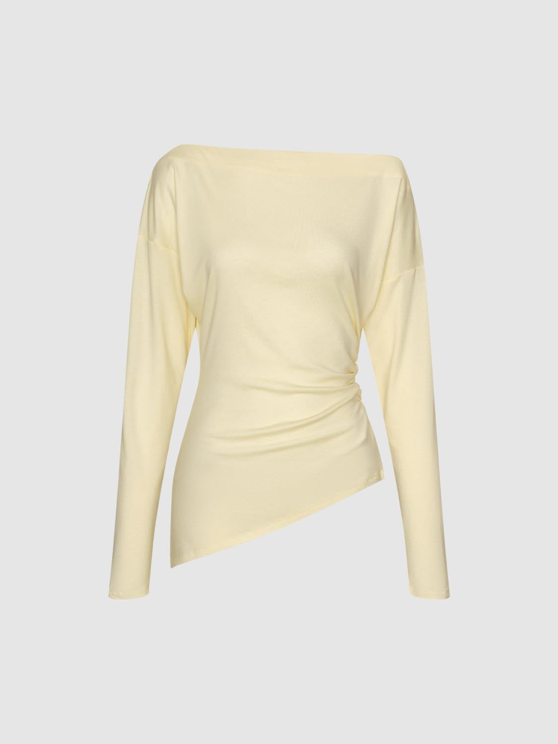 Ruched Side Asymmetric Hem Long Sleeve T-Shirt