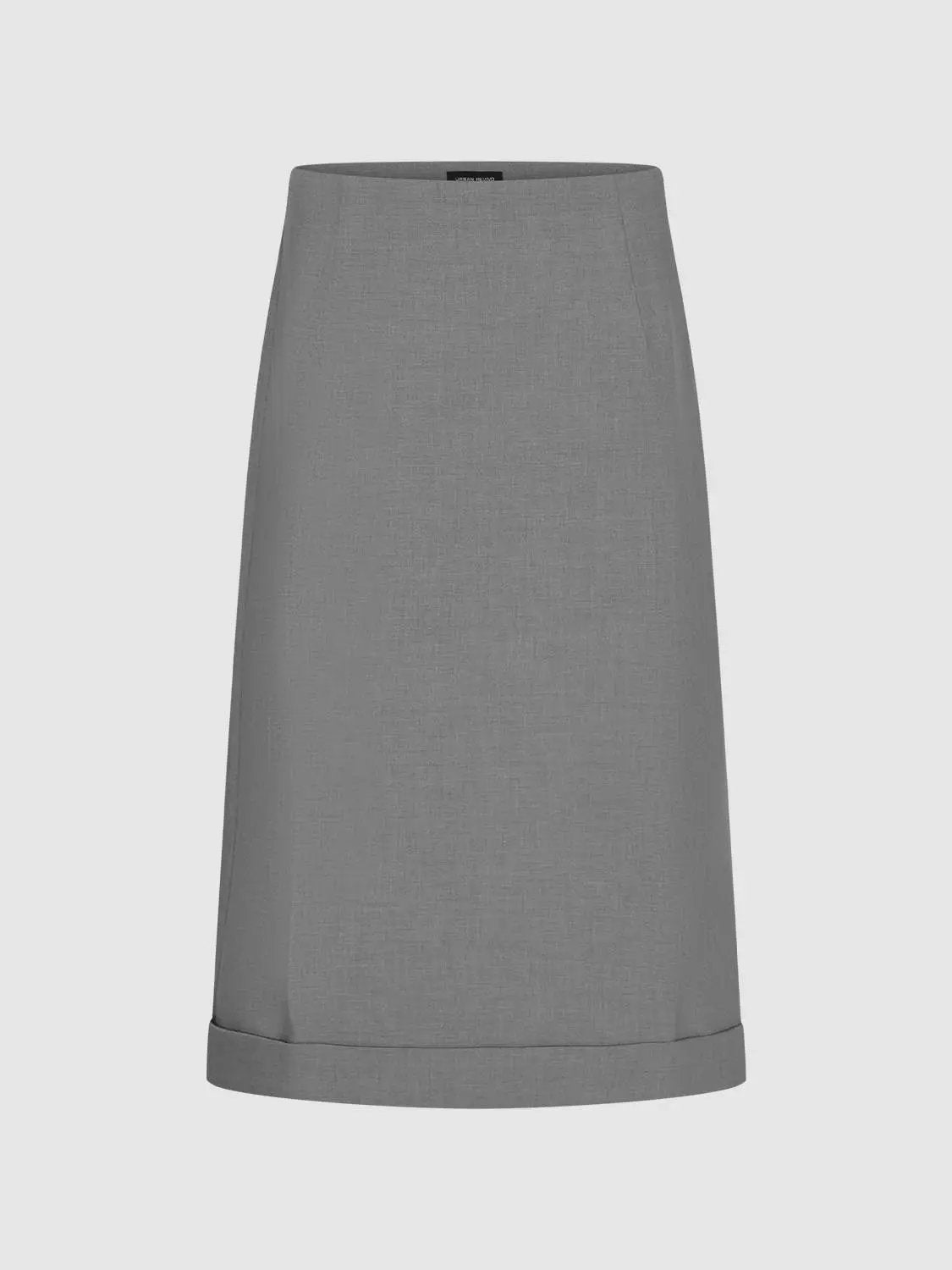 High Waist Cuff Hem Lined Stretch Straight Midi Skirt