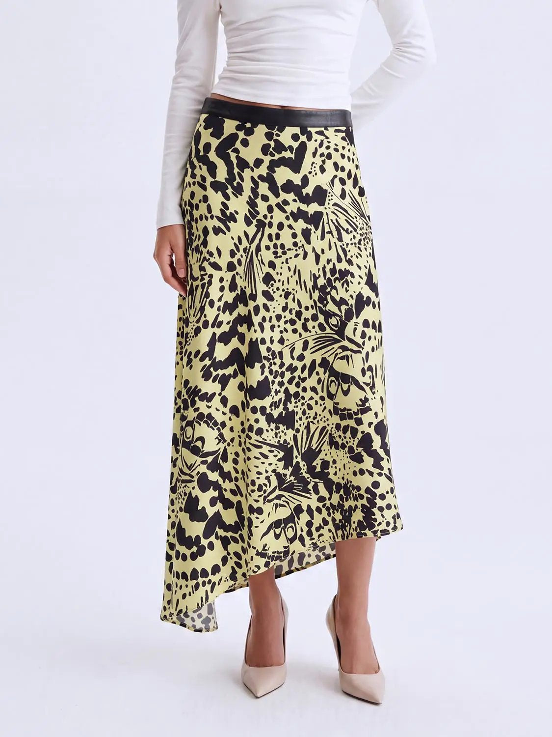 Contrast Waistband Leopard Printed Mermaid Midi Skirt