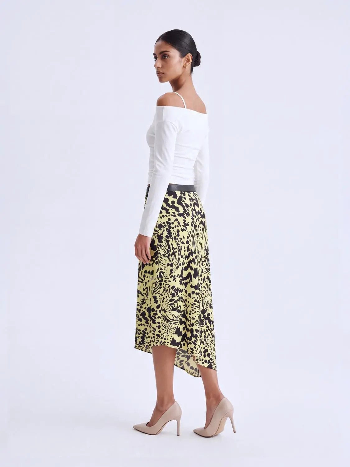 Contrast Waistband Leopard Printed Mermaid Midi Skirt