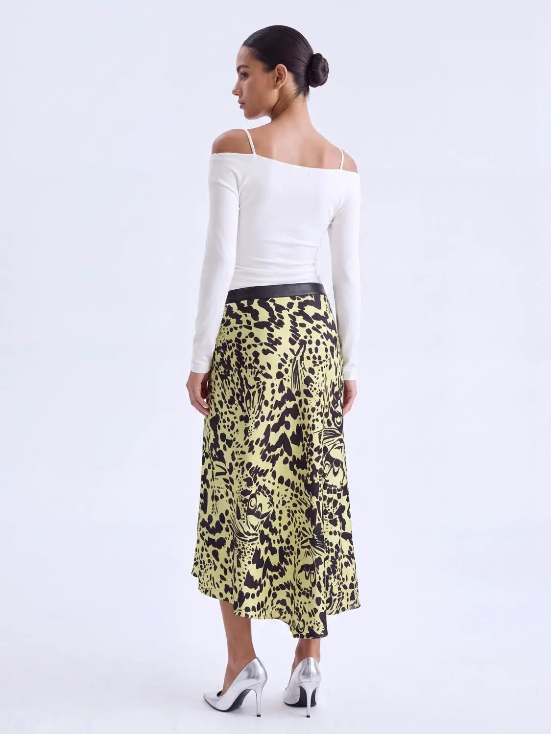 Contrast Waistband Leopard Printed Mermaid Midi Skirt