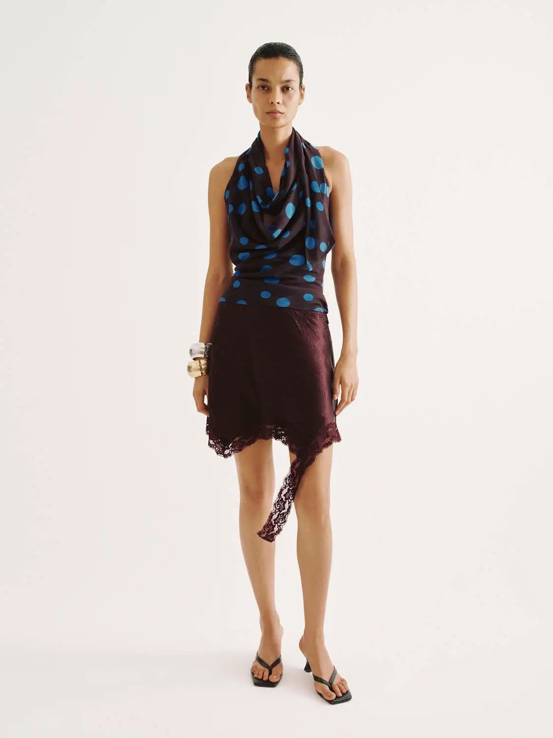 Acetate Crinkled Texture Lace Trim A-Line Mini Skirt