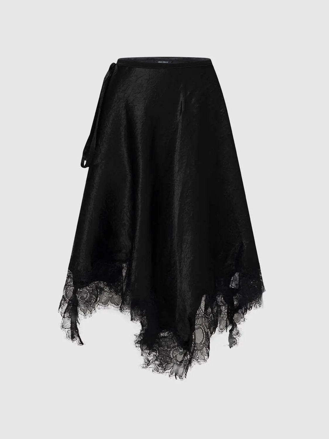 Metallic Wrap Satin Tie With Lace Hem Skirt