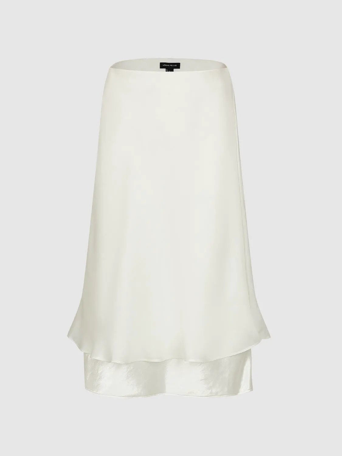 White Layered Hem H-Line Straight Midi Skirt