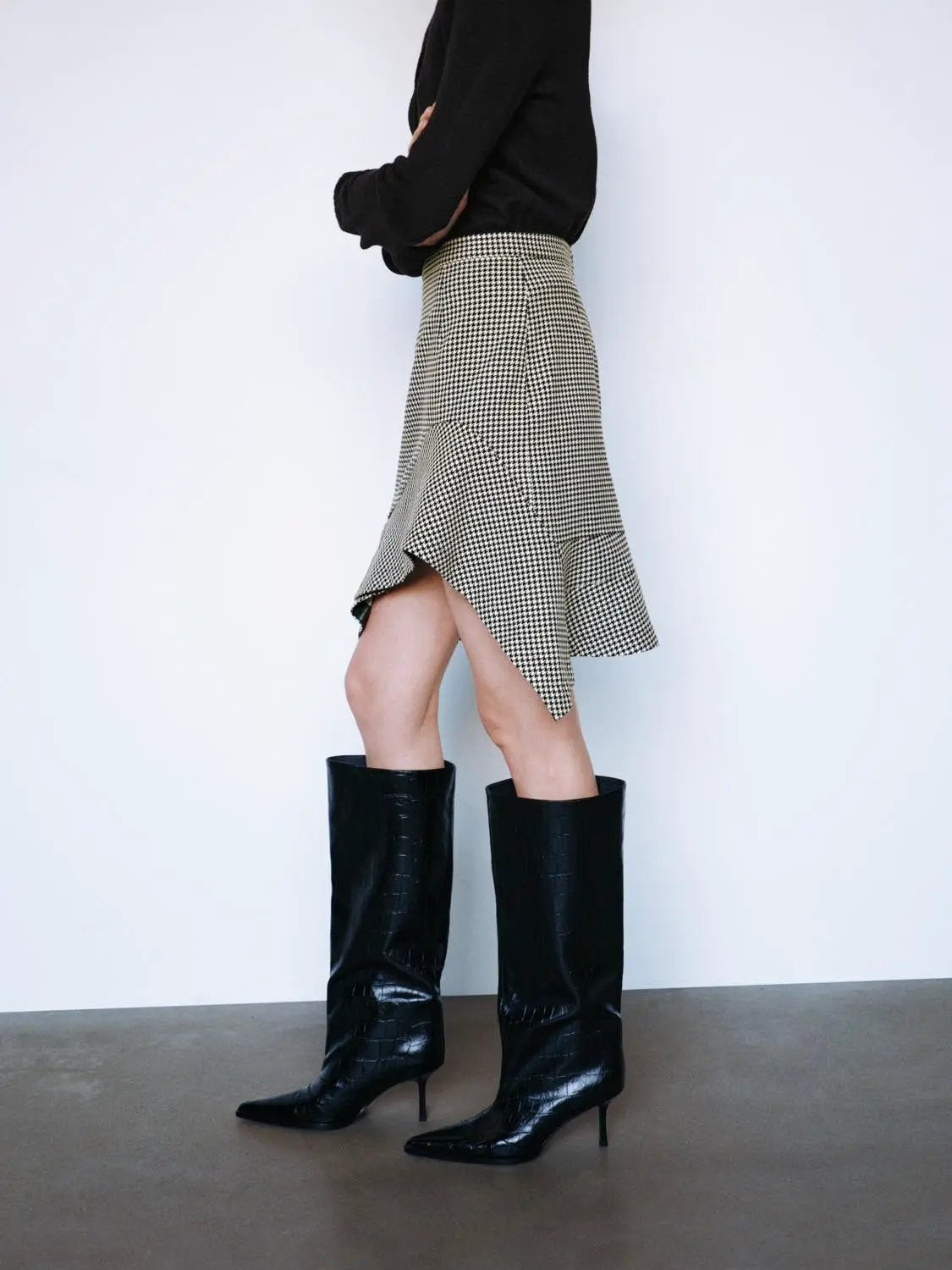 Checked Asymmetric Hem A-Line Mini Skirt
